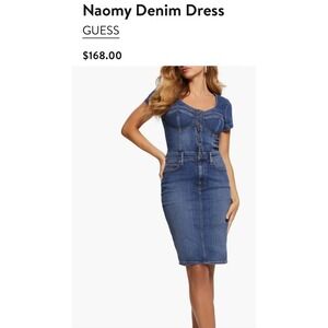 GUESS Naomy Denim Dress Medium Wash Bodycon Bustier Midi W3BK1OD3ED0 Womens S